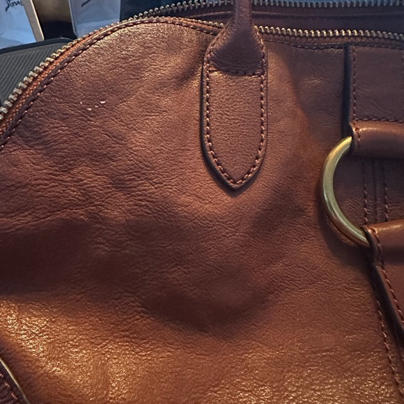 Frye Ring Dome Cognac Brown Satchel Shoulder Handbag 2 Ways to Carry *BEAUTIFUL* - Picture 2 of 16
